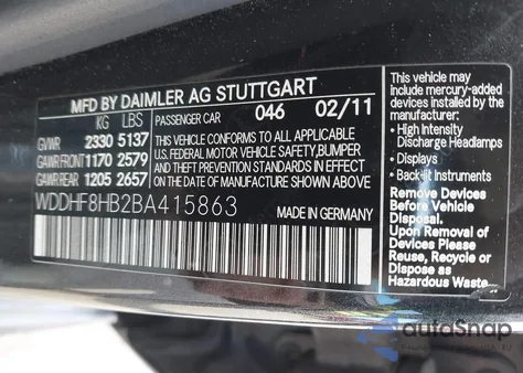 2011 Mercedes-Benz E 350 4Matic from USA, damaged, VIN WDDHF8HB2BA415863